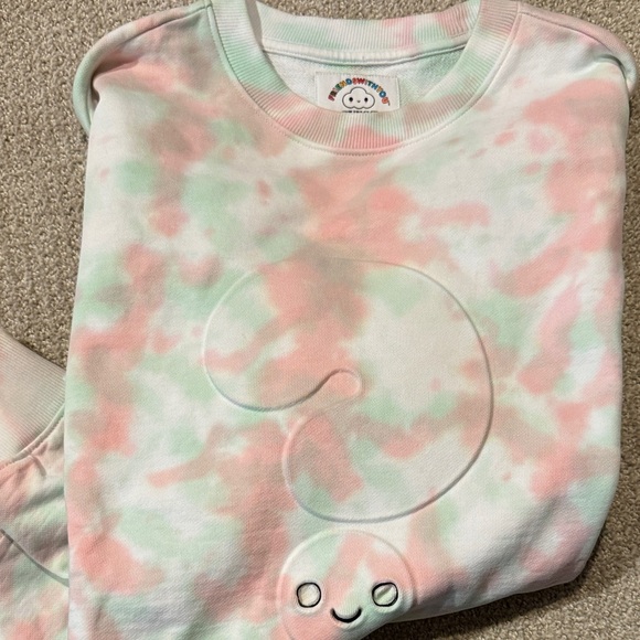 GUESS collab FRIENDS WITH YOU  SZ S,Pink/Mint Tie-Dye Smiley Crewneck sweatshirt - Picture 9 of 9